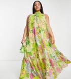 Asos Edition Curve Halter Maxi Dress In Retro Floral Print-multi