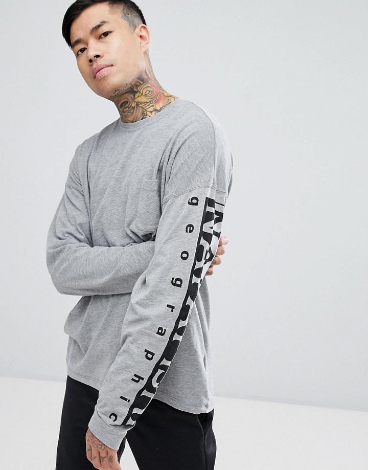 Napapijri Tier 1 Sabah Long Sleeve T-shirt In Gray With Logo Arm - Gray