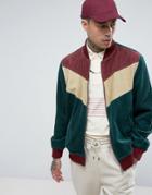 Asos Bomber Jacket In Cord With Chevron Detail In Burgundy - Red