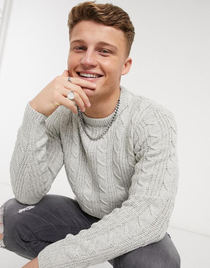French Connection Logo Cable Knit Sweater In Ecru-white