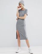 Asos T-shirt Dress With Ripped Neck - Gray