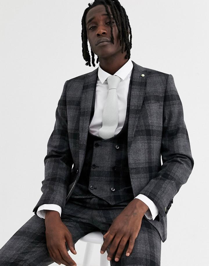 Twisted Tailor Super Skinny Fit Suit Jacket In Wide Gray Check