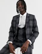 Twisted Tailor Super Skinny Fit Suit Jacket In Wide Gray Check