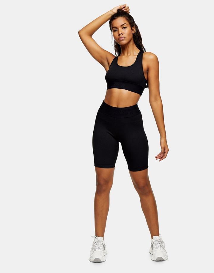 Topshop Active Ribbed Sport Leggings In Black-brown