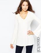 Asos Tall Clean Tunic With Long Sleeves And V Neck - Cream $15.50