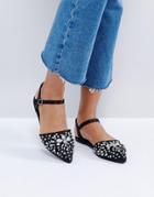 New Look Jewelled Pointed Flat Shoe - Black