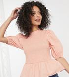 New Look Tall Shirred Body Puff Sleeve Top In Pink