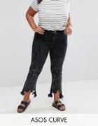 Asos Curve Cropped Flare Jeans With Arched Raw Hem In Extreme Acid Wash Black - Black