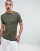 River Island Muscle Fit T-shirt In Khaki-green