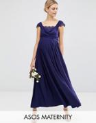 Asos Maternity Wedding Lace Insert Cowl Maxi Dress - Navy