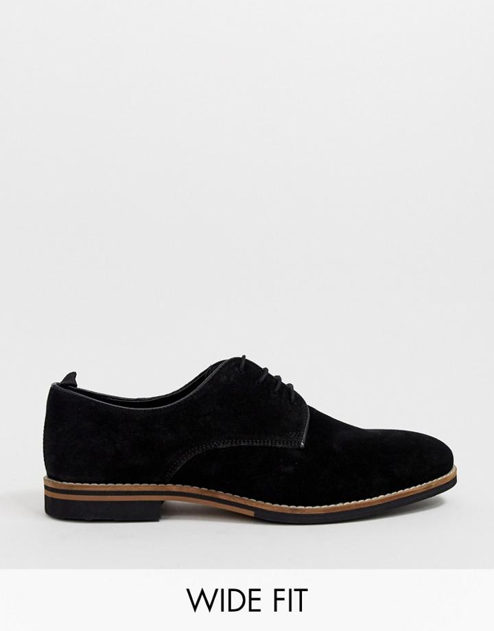 Asos Design Wide Fit Lace Up Shoes In Black Suede With Contrast Sole