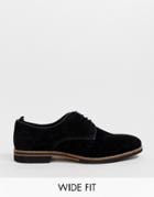 Asos Design Wide Fit Lace Up Shoes In Black Suede With Contrast Sole