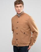 Asos Wool Mix Bomber Jacket With Fleece Lining In Camel - Tan