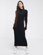 Weekday Ribbed Knitted Maxi Dress In Black