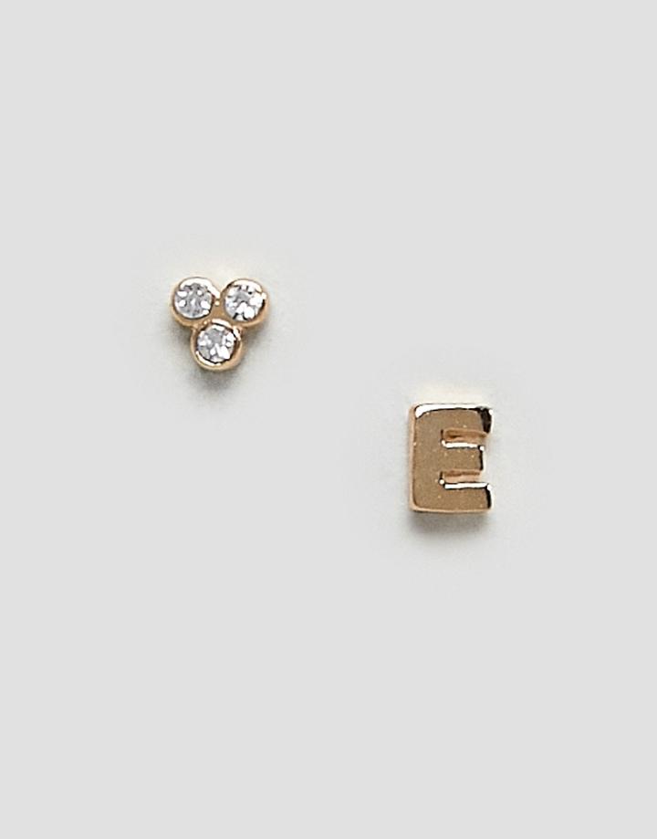 Orelia E Initial Earrings - Gold