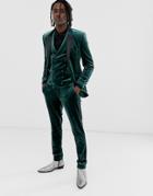 Asos Design Super Skinny Tuxedo Pants In Forest Green Velvet