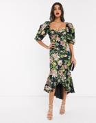 Asos Edition Puff Sleeve Milkmaid Dress In Romantic Floral Print-multi
