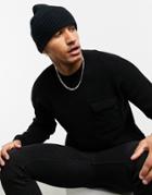 Asos Design Rib Beanie With Deep Turn Up In Black
