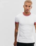 River Island Knitted Top In White With Red & Navy Taping