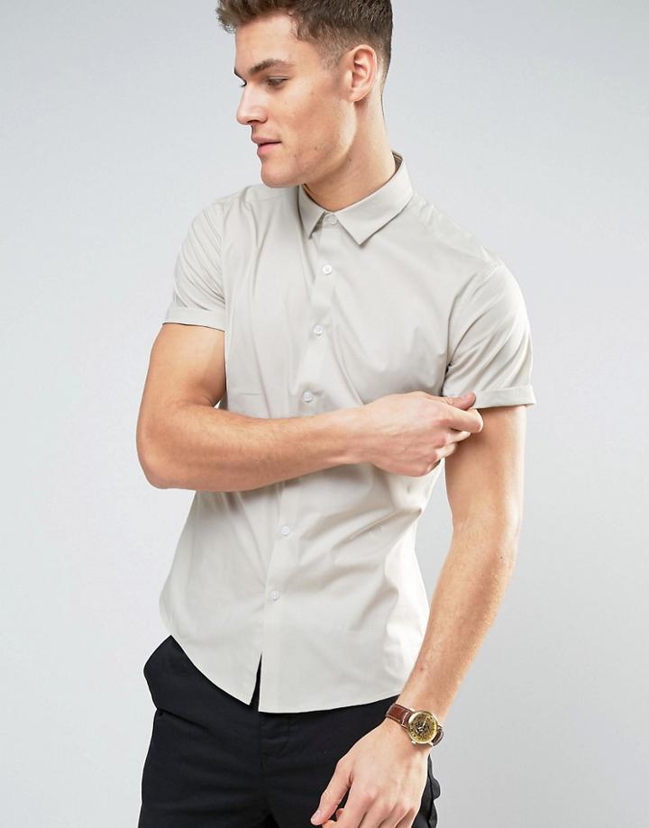 Asos Slim Shirt With Stretch In Ecru - Beige