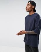Asos Oversized T-shirt With Half Sleeve In Navy - Navy