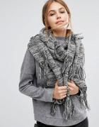 Pieces Knitted Long Scarf With Tassels - Black