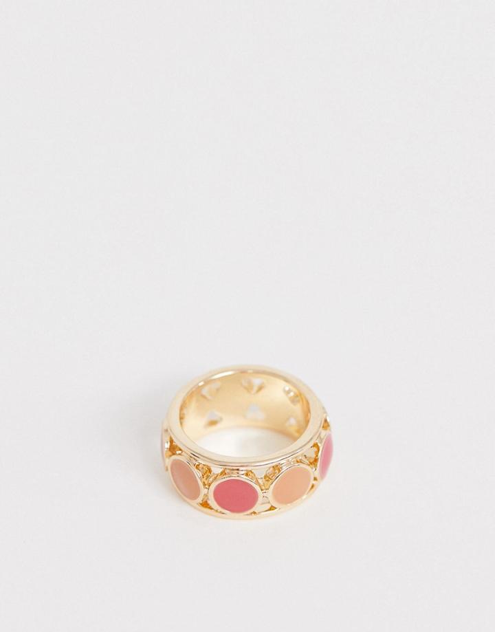 Asos Design Ring With Circle Stone Detail In Gold Tone