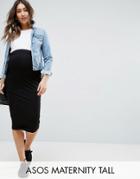 Asos Maternity Tall Over The Bump Midi Pencil Skirt In Jersey - Black