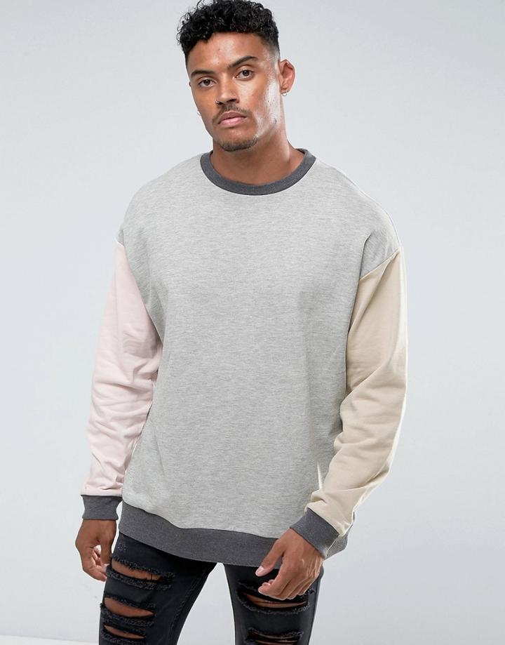 Asos Oversized Color Block Sweatshirt - Gray