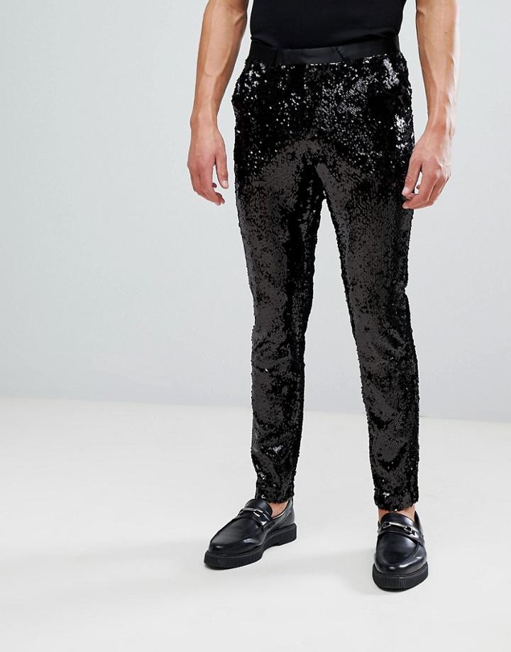 Noose & Monkey Skinny Sequin Pants - Black