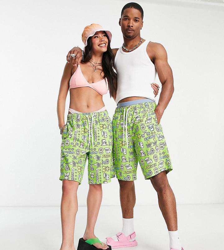 Collusion Unisex Aop Collusion Print Board Short In Green