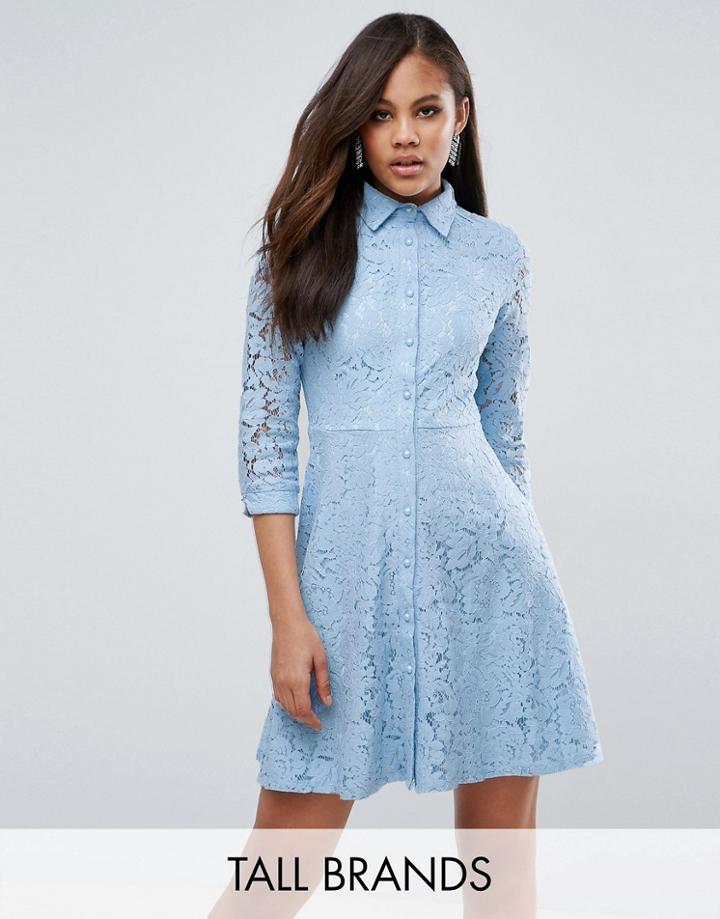 City Goddess Skater Shirt Dress In All Over Lace - Blue