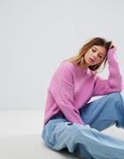 Asos Sweater In Fluffy Cable In Wide Sleeve - Pink