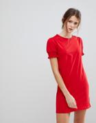 Daisy Street T-shirt Dress With Shirred Sleeves - Red