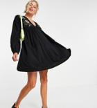 Asos Design Maternity Mini Dress With V Neck And Floral Embroidery Detail-black
