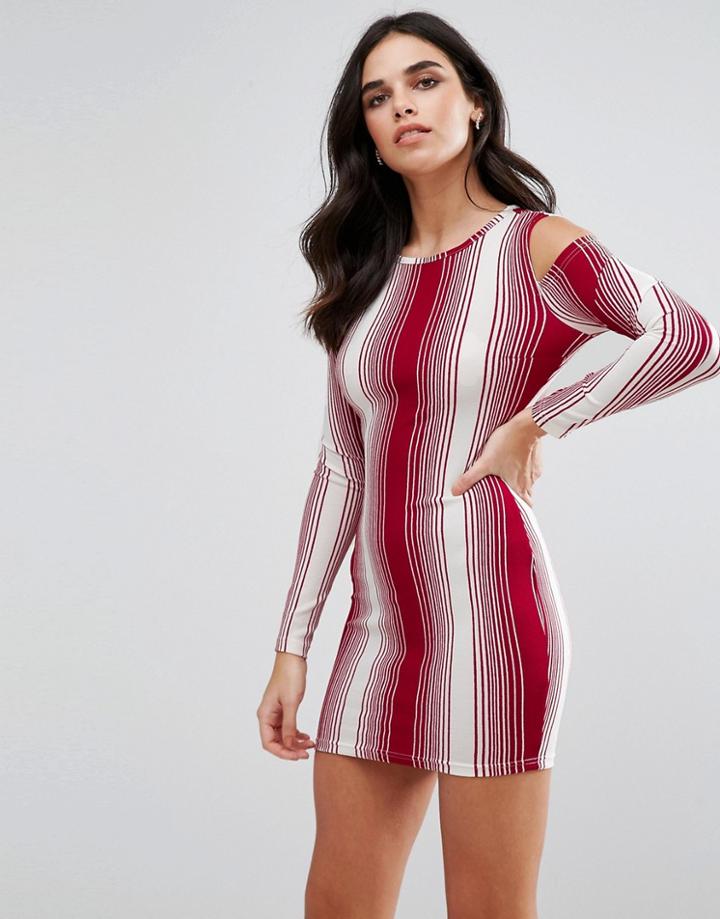 Ax Paris Cold Shoulder Striped Mini Dress - Multi
