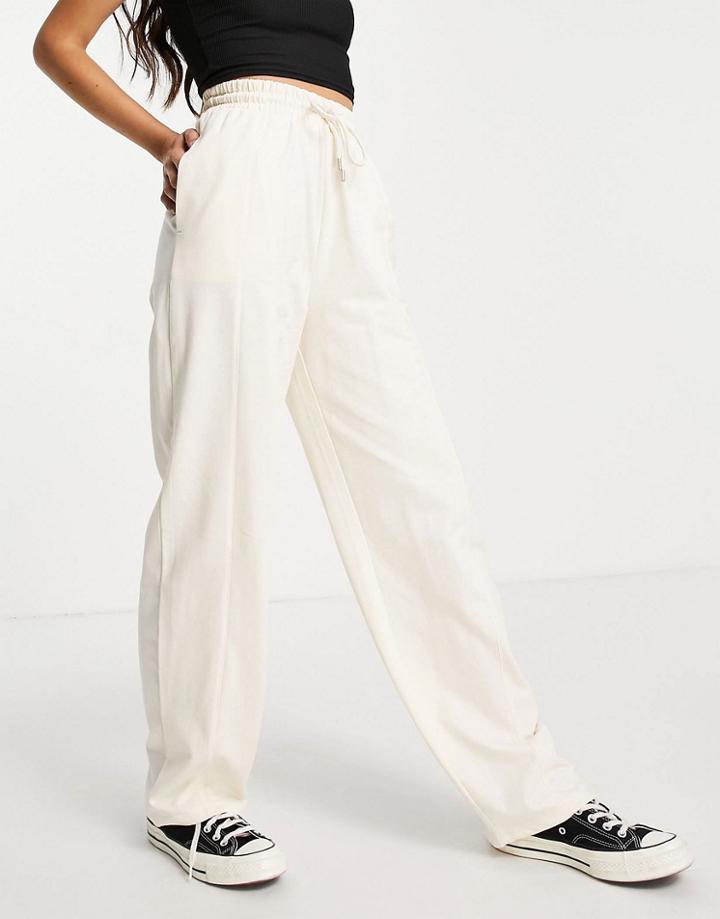 Asos Design Straight Leg Sweatpants With Deep Waistband And Pintuck In Organic Cotton In Cream-white