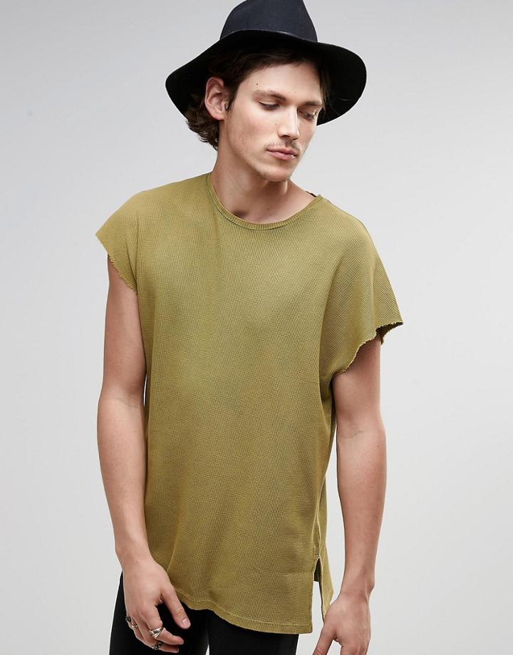 Asos Oversized T-shirt In Waffle With Acid Wash And Side Splits