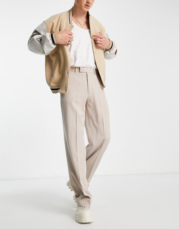 Asos Design Smart Wide Leg Pants In Stone-neutral