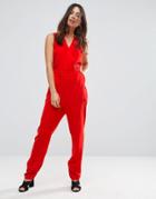 Lavand Tailored Jumpsuit With Cut Out Back - Red