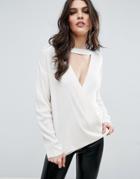 Asos Sweater With Cross Front And Choker Detail - Cream