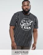 Asos Plus Relaxed T-shirt With Vertical Stripe & Spirit Print - Black
