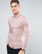 Asos Super Skinny Shirt With Stretch In Pink - Pink