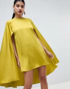 Asos Design Cape Sleeve Satin Mini Dress - Green