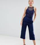 Little Mistress Tall Lace Applique Top Jumpsuit In Navy - Navy
