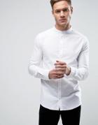 Casual Friday Shirt With Grandad Collar In Slim Fit - White