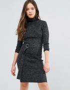 Brave Soul Roll Neck Sweater Dress With D-ring Waist Detail - Black