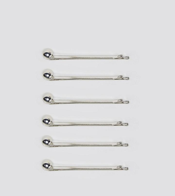 Asos Pack Of 6 Ball Detail Hair Cllips - Silver