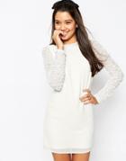 Asos Mini Shift Dress With Embellished Sleeves - White
