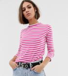 Na-kd Long Sleeve Top In Stripe Pink And White - Pink